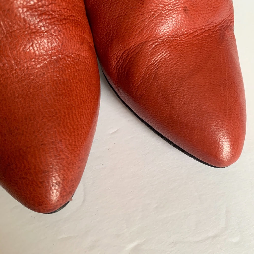IRO Red Leather Round Toe Ankle Wedge Booties - 38 - Picture 3 of 7